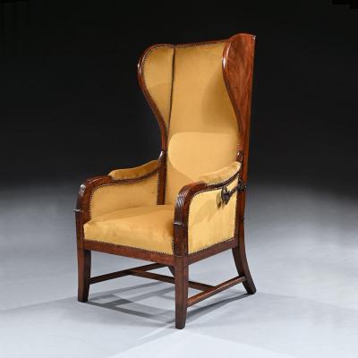 French Empire Mahogany Reclining Wing Back Armchair