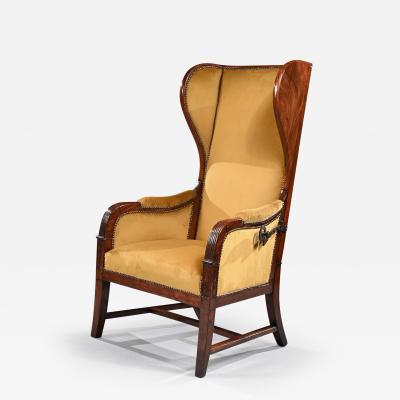 French Empire Mahogany Reclining Wing Back Armchair