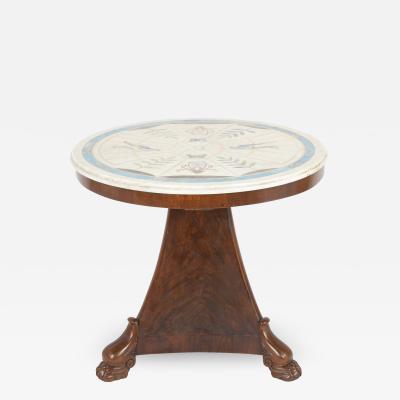 French Empire Mahogany Table with Rare Scagliola Marble Top