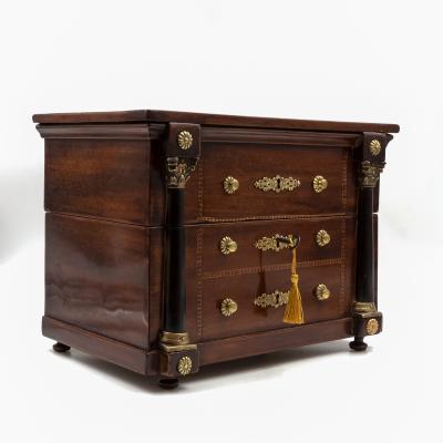 French Empire Mahogany Tantalus Concealed As Miniature Chest Of Drawers