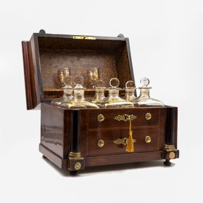 French Empire Mahogany Tantalus Concealed As Miniature Chest Of Drawers