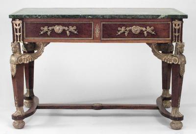 French Empire Mahogany and Bronze Griffins Table Desk