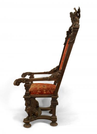 French Empire Monumental Walnut and Velvet Throne Chair