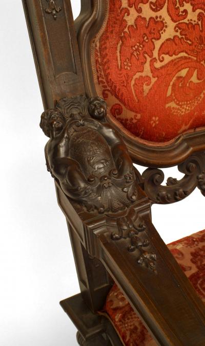 French Empire Monumental Walnut and Velvet Throne Chair