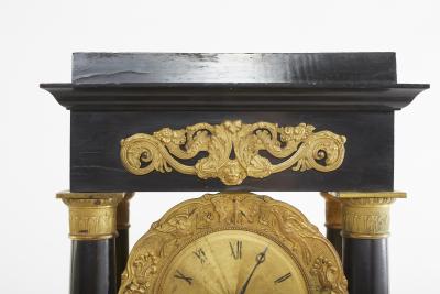 French Empire Portico Black Bronze Table Clock