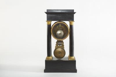 French Empire Portico Black Bronze Table Clock