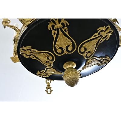 French Empire Quality Brass and Tole Chandelier