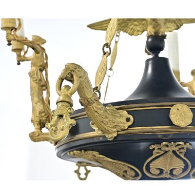 French Empire Quality Brass and Tole Chandelier