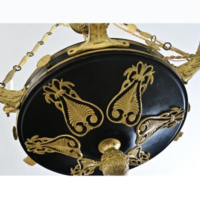 French Empire Quality Brass and Tole Chandelier