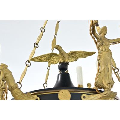 French Empire Quality Brass and Tole Chandelier