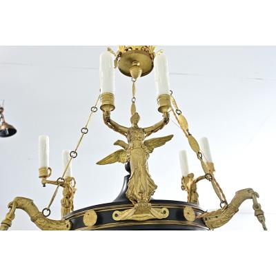 French Empire Quality Brass and Tole Chandelier