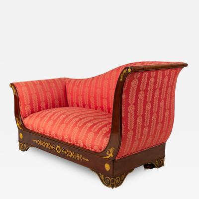 French Empire Red Damask Recamier