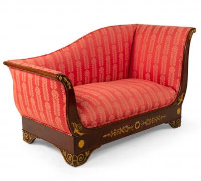 French Empire Red Damask Recamier
