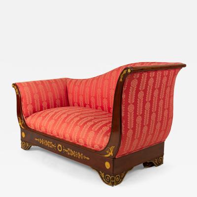 French Empire Red Damask Recamier