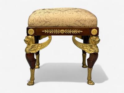 French Empire Revival Bronze Mahogany Fabric Footstool France 19th c 