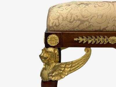 French Empire Revival Bronze Mahogany Fabric Footstool France 19th c 