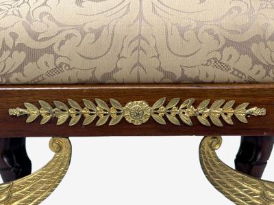 French Empire Revival Bronze Mahogany Fabric Footstool France 19th c 