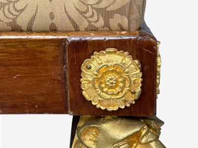 French Empire Revival Bronze Mahogany Fabric Footstool France 19th c 