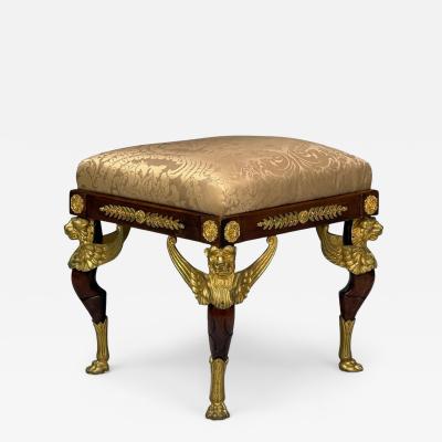 French Empire Revival Bronze Mahogany Fabric Footstool France 19th c 