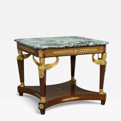 French Empire Revival Center Table Bronze Mahogany Marble France 19th c 