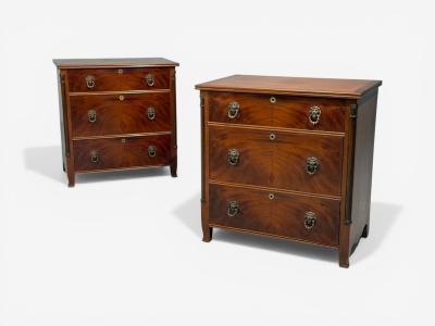 French Empire Small Commodes Flame Mahogany Brass USA 1940s