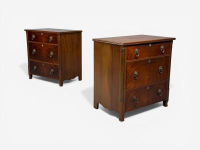 French Empire Small Commodes Flame Mahogany Brass USA 1940s