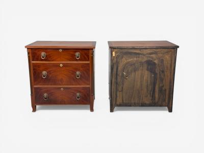 French Empire Small Commodes Flame Mahogany Brass USA 1940s