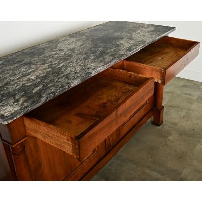 French Empire Solid Walnut Marble Buffet