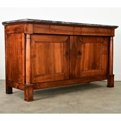 French Empire Solid Walnut Marble Buffet