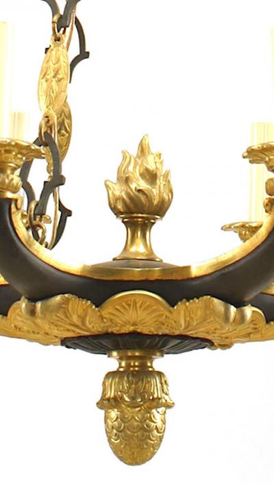 French Empire Style 19th Cent Ebonized and Gilt Chandelier