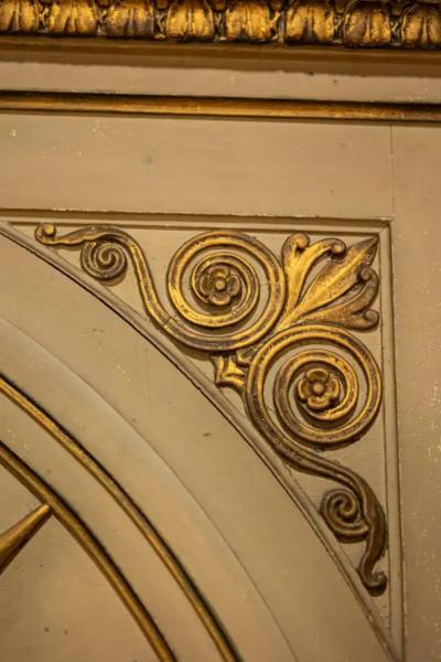 French Empire Style Beige Painted Trumeau Mirror with Carved Gilt D cor
