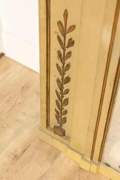 French Empire Style Beige Painted Trumeau Mirror with Carved Gilt D cor
