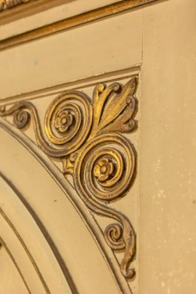 French Empire Style Beige Painted Trumeau Mirror with Carved Gilt D cor