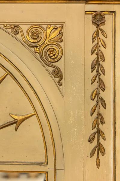 French Empire Style Beige Painted Trumeau Mirror with Carved Gilt D cor