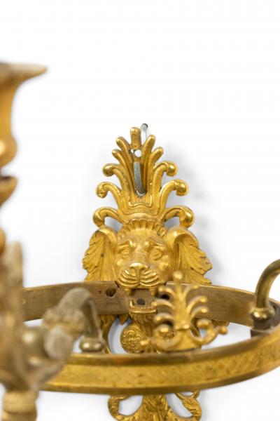French Empire Style Bronze Dore Lion Head Wall Sconce