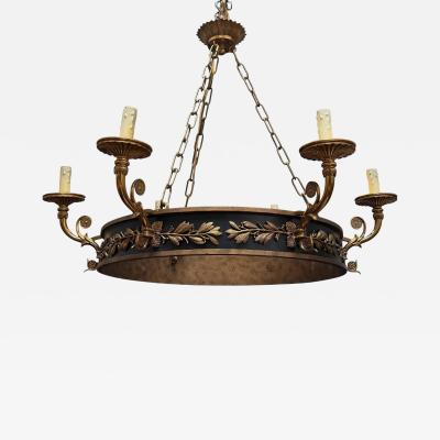 French Empire Style Gilt Brass 6 Light Chandelier