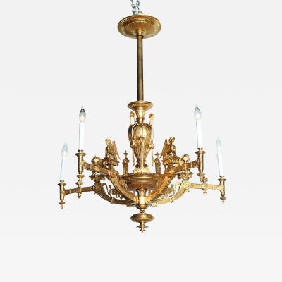 French Empire Style Gilt Bronze Five Light Chandelier 1880
