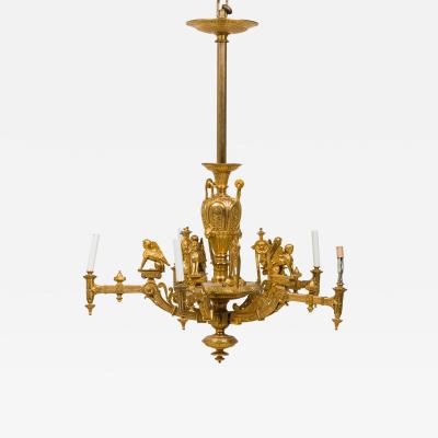 French Empire Style Gilt Bronze Five Light Chandelier
