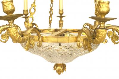 French Empire Style Late 19th Cent Gilt Bronze Chandelier