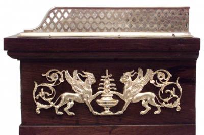 French Empire Style Mahogany Roll Top Desk with Bronze Gilt Trim