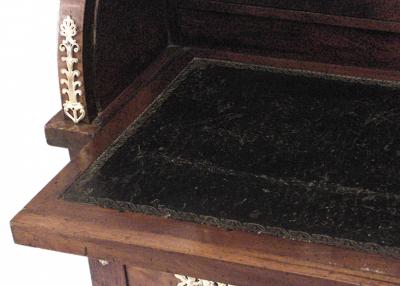 French Empire Style Mahogany Roll Top Desk with Bronze Gilt Trim