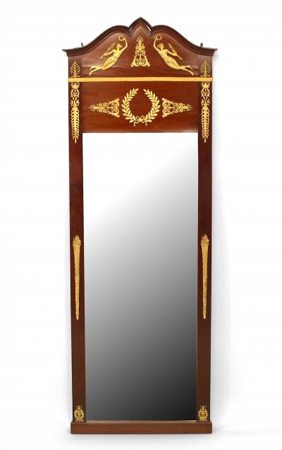 French Empire Style Mahogany and Ormolu Pediment Wall Mirror