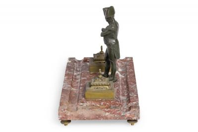 French Empire Style Marble Inkwell with Napoleon Figure