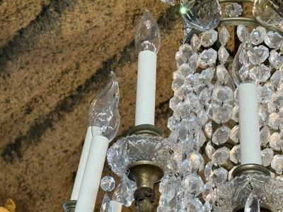 French Empire Thirteen Light Basket Chandelier Bronze Crystal France 19th C