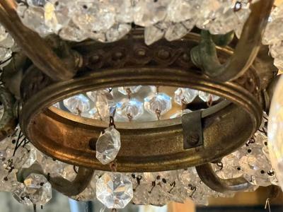 French Empire Thirteen Light Basket Chandelier Bronze Crystal France 19th C