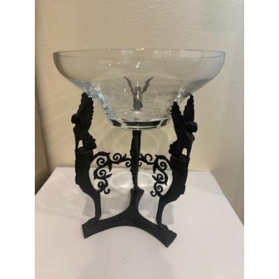 French Empire bronze centerpiece with a clear glass bowl