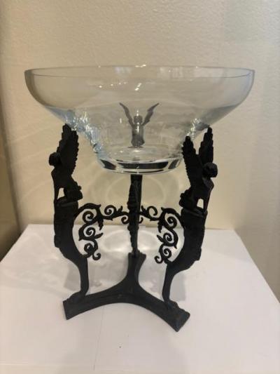 French Empire bronze centerpiece with a clear glass bowl