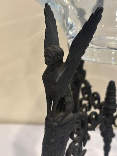 French Empire bronze centerpiece with a clear glass bowl