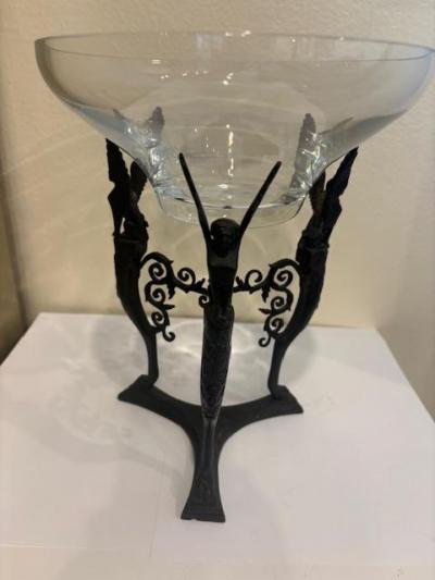 French Empire bronze centerpiece with a clear glass bowl