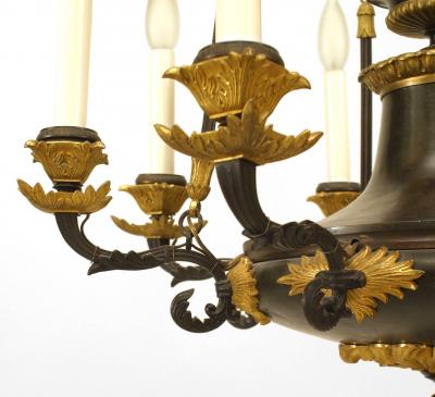 French Empire circa 1820 Bronze Gilt Trimmed Chandelier